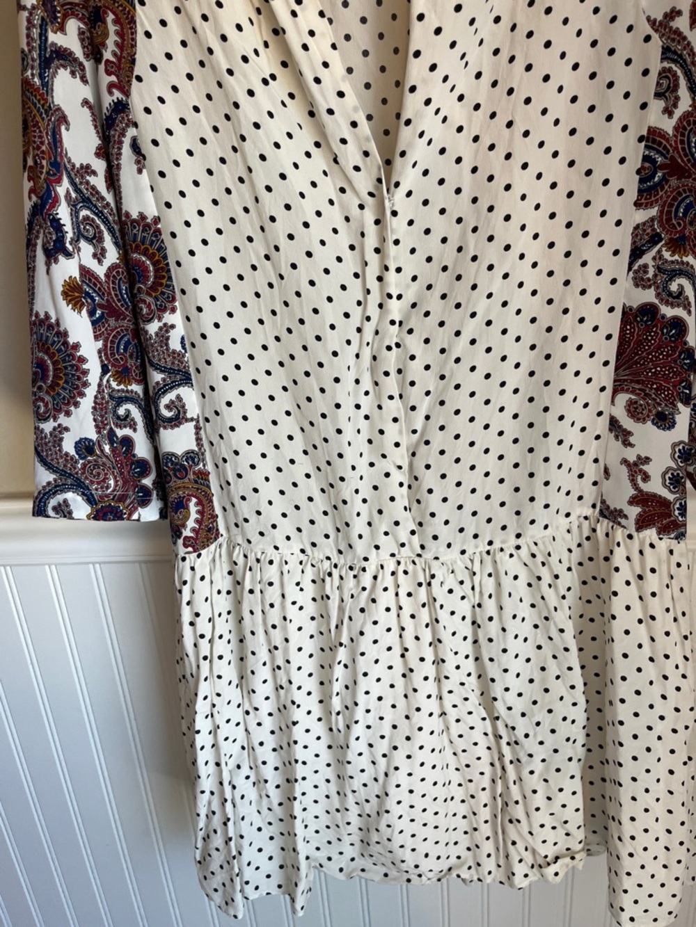 Sandro 100% Silk Mixed Print Polka Dot Paisley Drop Waist Dress - Size 2 / Small - Picture 3 of 11